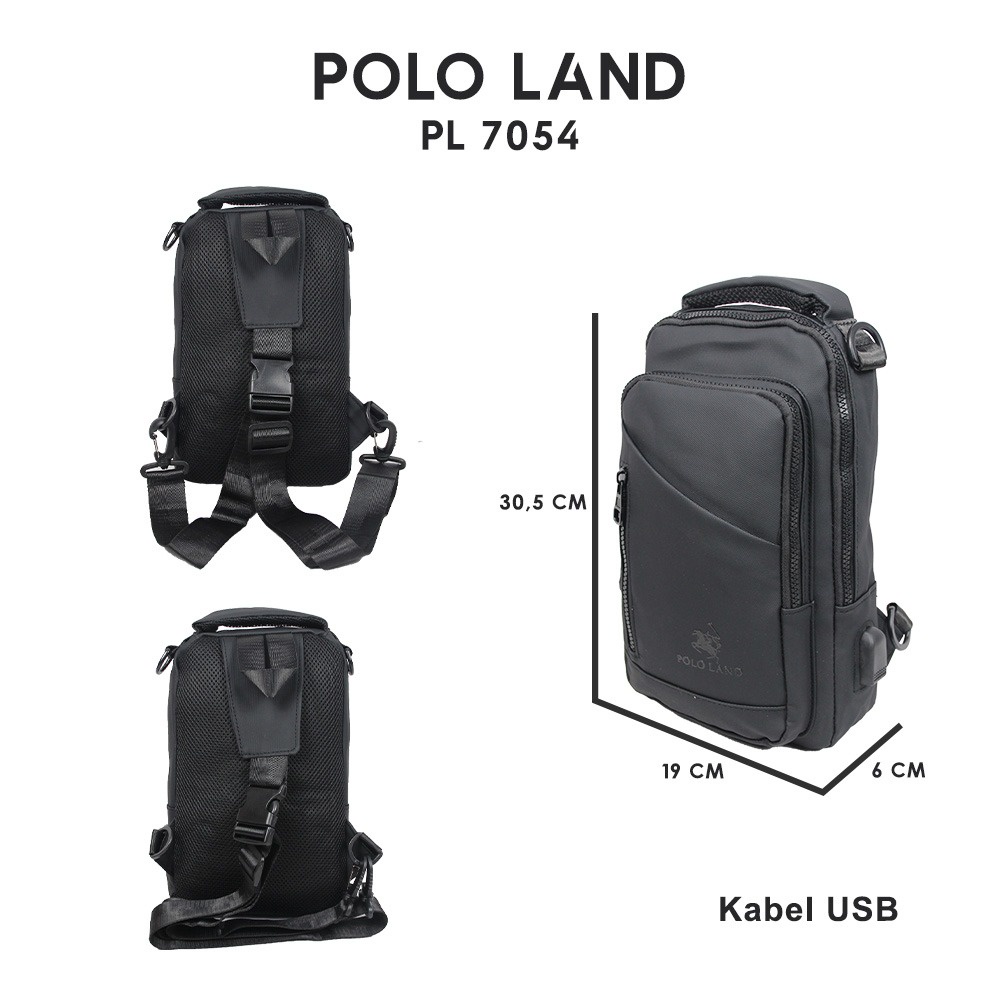 [KLIKTAS] Tas Sling Bag Pria Selempang Dewasa 3 in 1 Ransel Impor USB Polo Land 7054