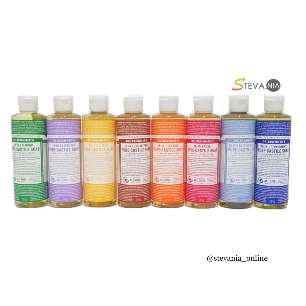 DR Bronner's Pure Castile Liquid Soap 237ML (Cairan Kecil) 100% Asli
