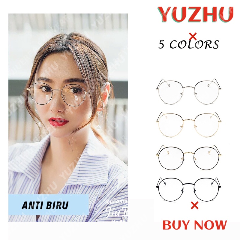 (YUZHU) Kacamata Myopia Anti Radiasi Warna Biru untuk Wanita