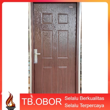 Pintu Kamar Utama Baja Kodai TX-01 Motif Persegi Panjang Warna Coklat Corak Serat Urat Kayu Classic 