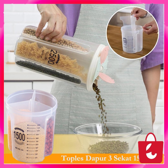 [BISA COD] 1Pcs Toples Dapur 3 Sekat Tempat Penyimpanan Makanan Kue 1500 ML Peralatan Dapur