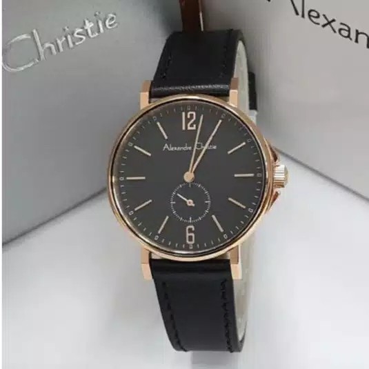AC alexandre Christie AC 8458  jam tangan wanita original  tali kulit hitam rosegold
