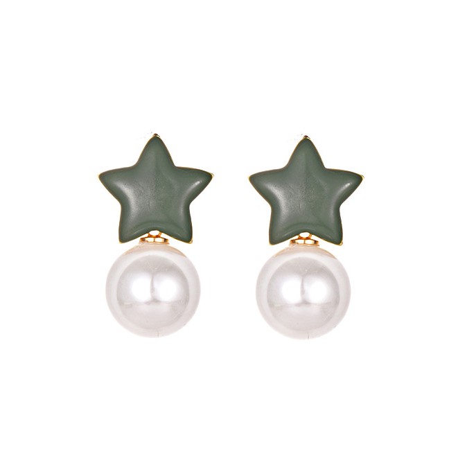 LRC Anting Tusuk Fashion Alloy Five-pointed Star Pearl Stud Earrings F3415