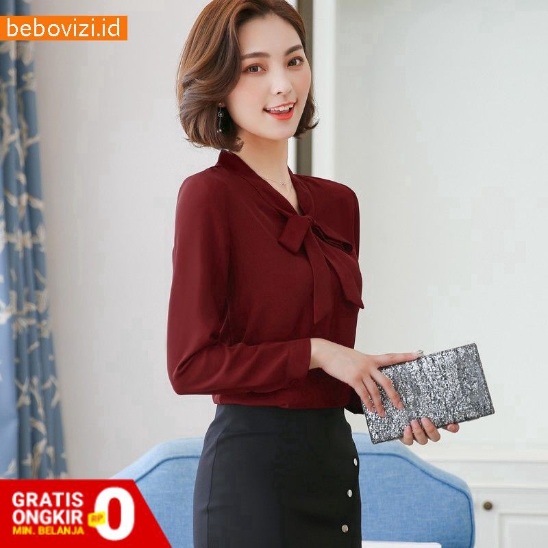 Blouse Wanita Clothing Korean Jumbo Sifon Long-Sleeved Blouse Tops