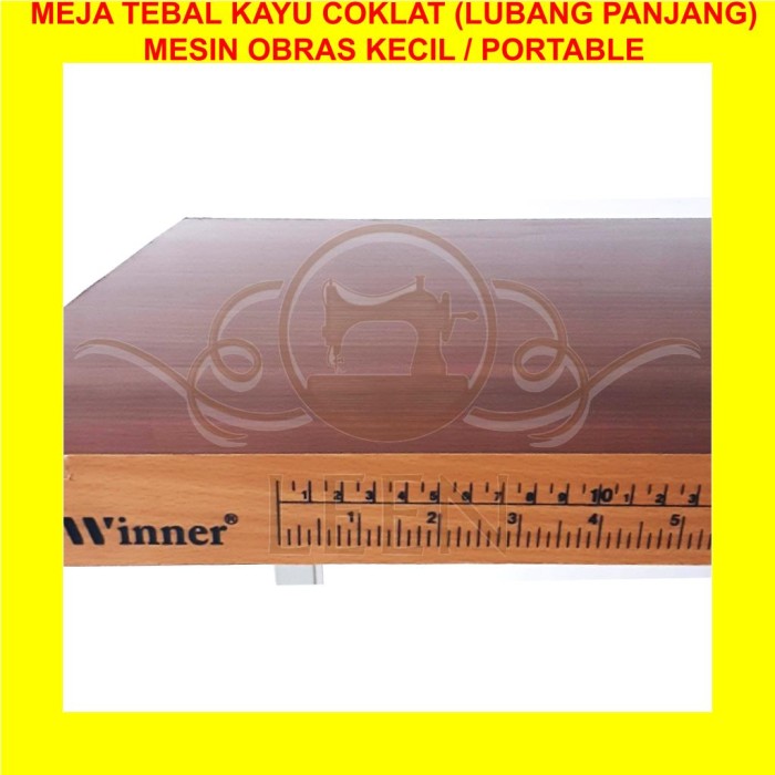 Meja TEBAL Mesin Jahit Obras Kecil / Portable Kayu Coklat Meteran LEEN