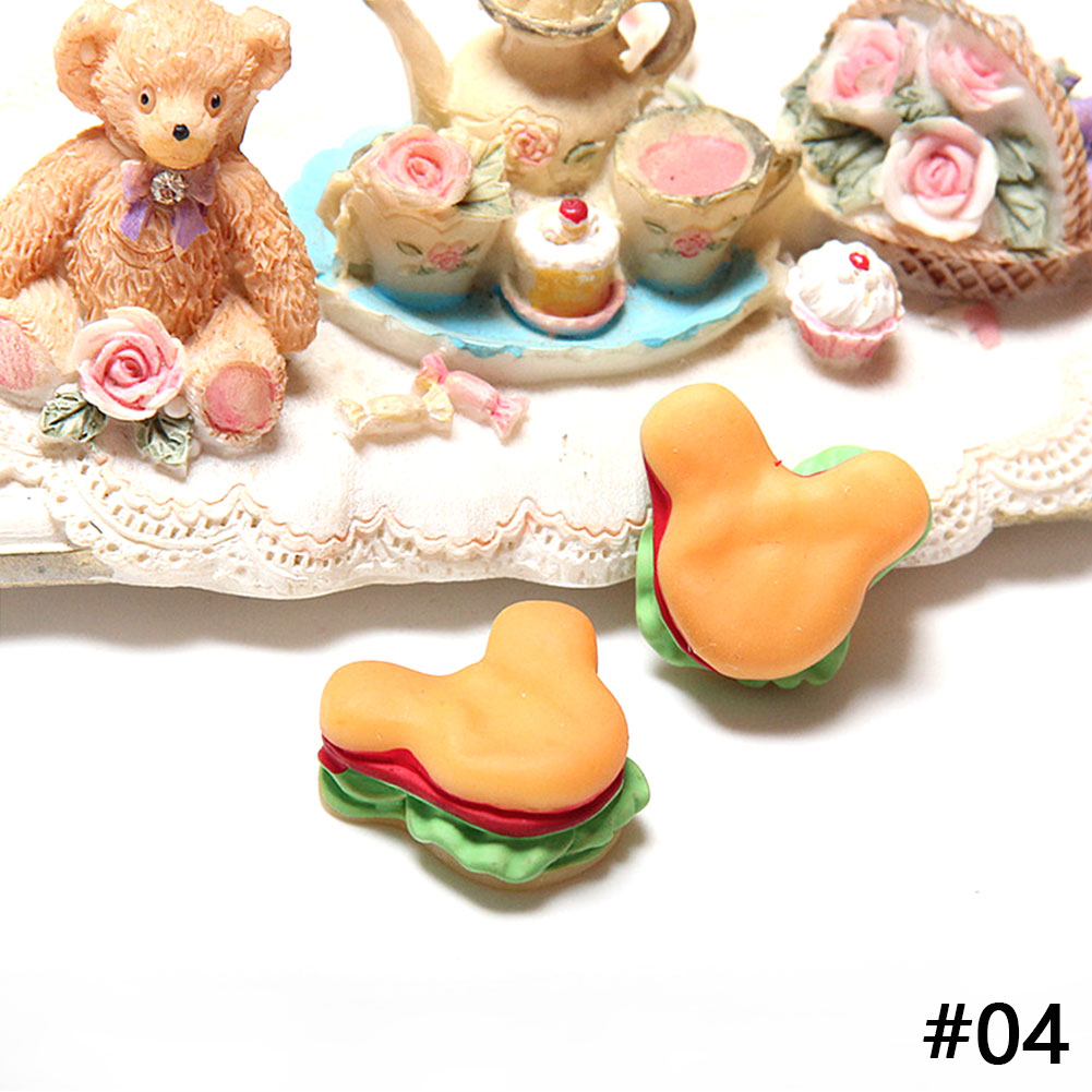 (Tk) Miniatur Burger Bear Bahan Resin Dengan Pita Untuk Dekorasi Rumah Boneka Diy