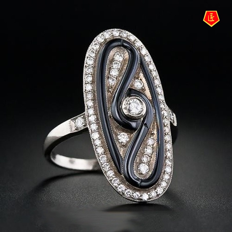 [Ready Stock]Creative Retro Full Diamond Oval Ring