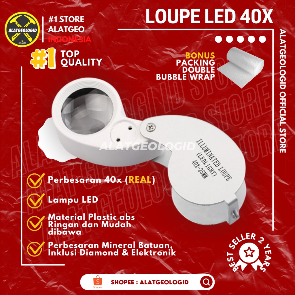 Kaca Pembesar Geologi Lup LED Loupe 40x Original - Perhiasan Batuan