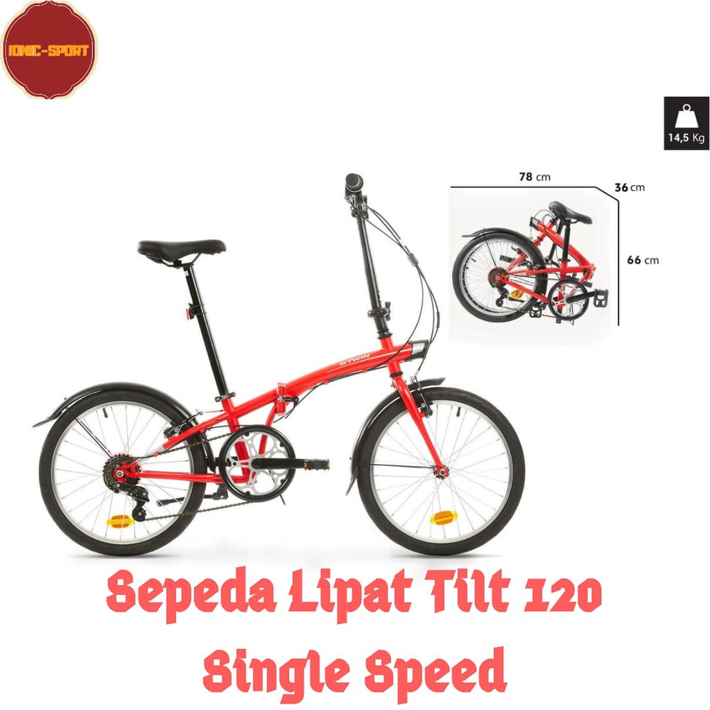 Sepeda lipat Btwin Dewasa Original Tilt 120 20 Inci 6 Speed Folding Bike - Merah