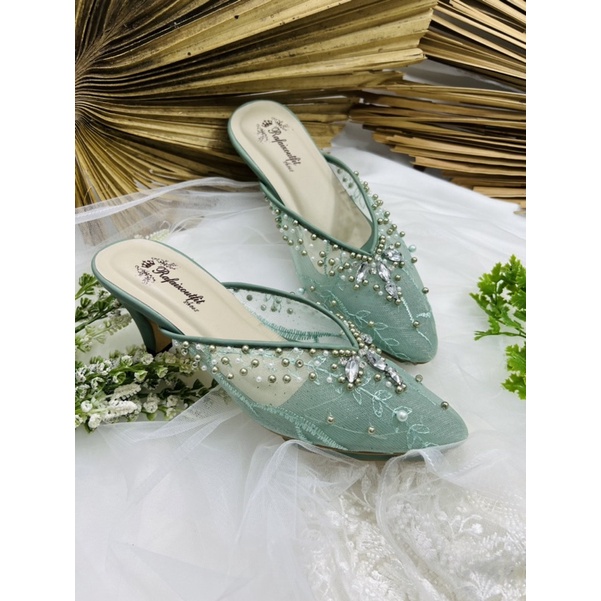 RaFAiZOUtfit sepatu wanita wedding heels sage green 7cm