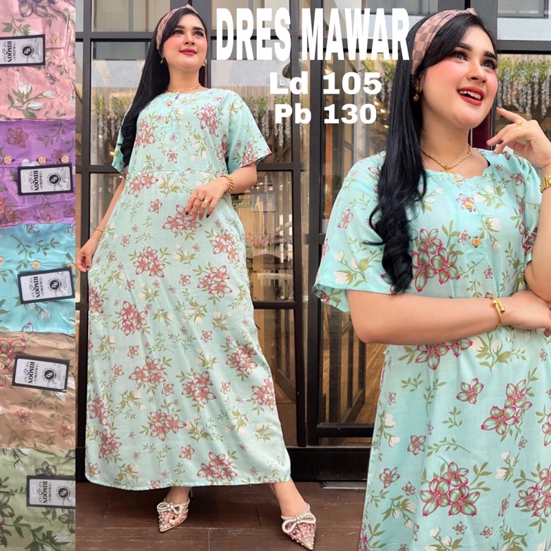 DRESS PANJANG MAWAR KANCING DEPAN BUSUI BUMIL MURAH ADEM