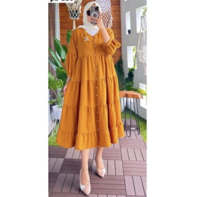 DRESS RAYON/ GAMIS RAYON/ GAMIS KANCING/ AHESA MAHESA MIDI DRESS RAYON POLOS SUSUN CANDA FULL KANCING