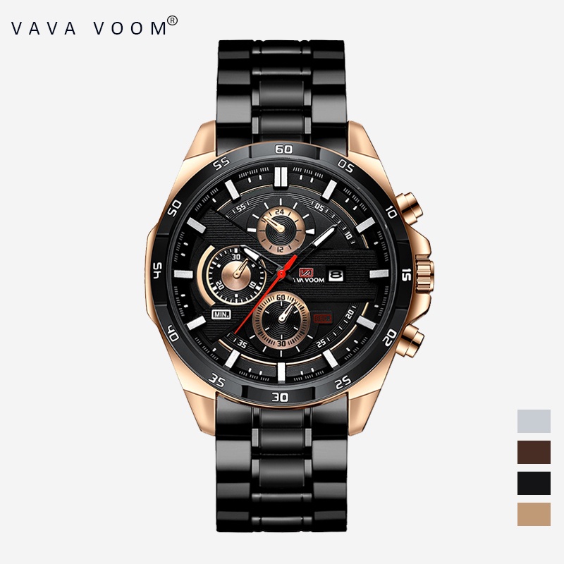 TERLARIS VAVAVOOM 216G Jam Tangan Pria Kronograf Luxury Stainless Steel Analog Quartz Tanggal
