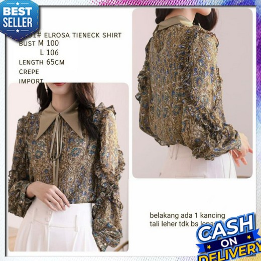 Kemeja Wanita Kasual Pepi Hem Blouse Baju Atasan Kekinian Korean Style Katun Salur Biru Kotak Hitam 