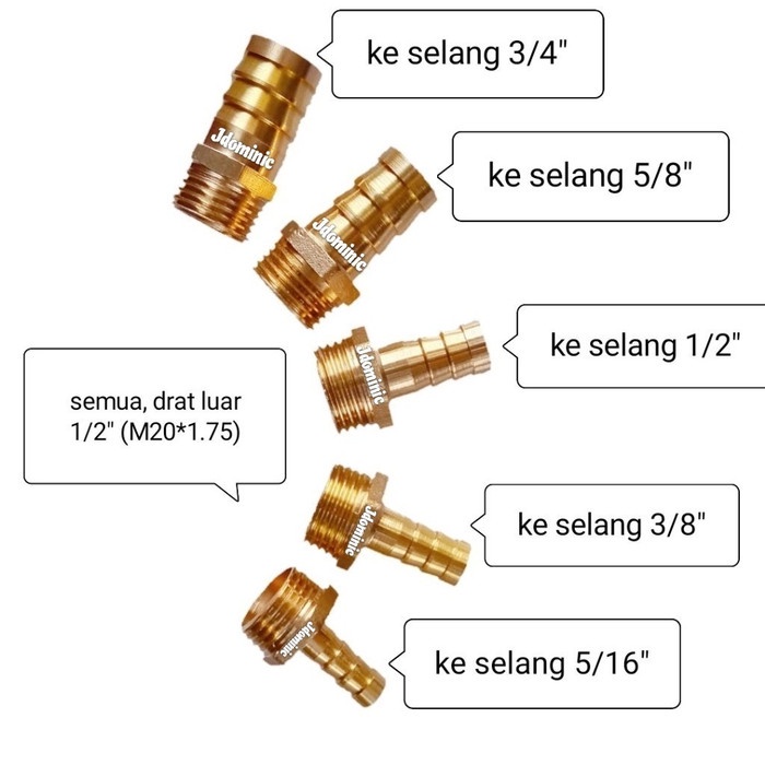 TERLARIS sambungan selang air ke drat 1/2" - ulir luar pipa PVC irigasi shower - Selang 5per16