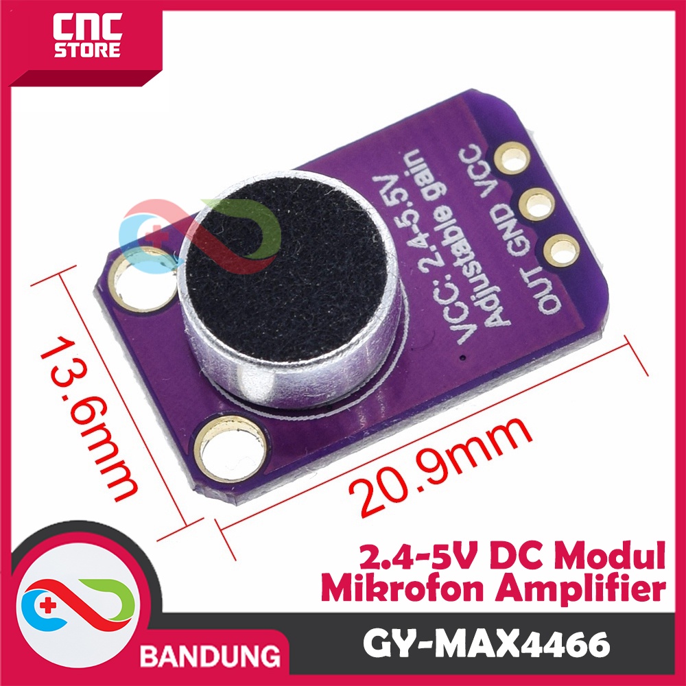 GY-MAX4466 ELECTRET MICROPHONE AMPLIFIER SENSOR SUARA ADJUSTABLE GAIN