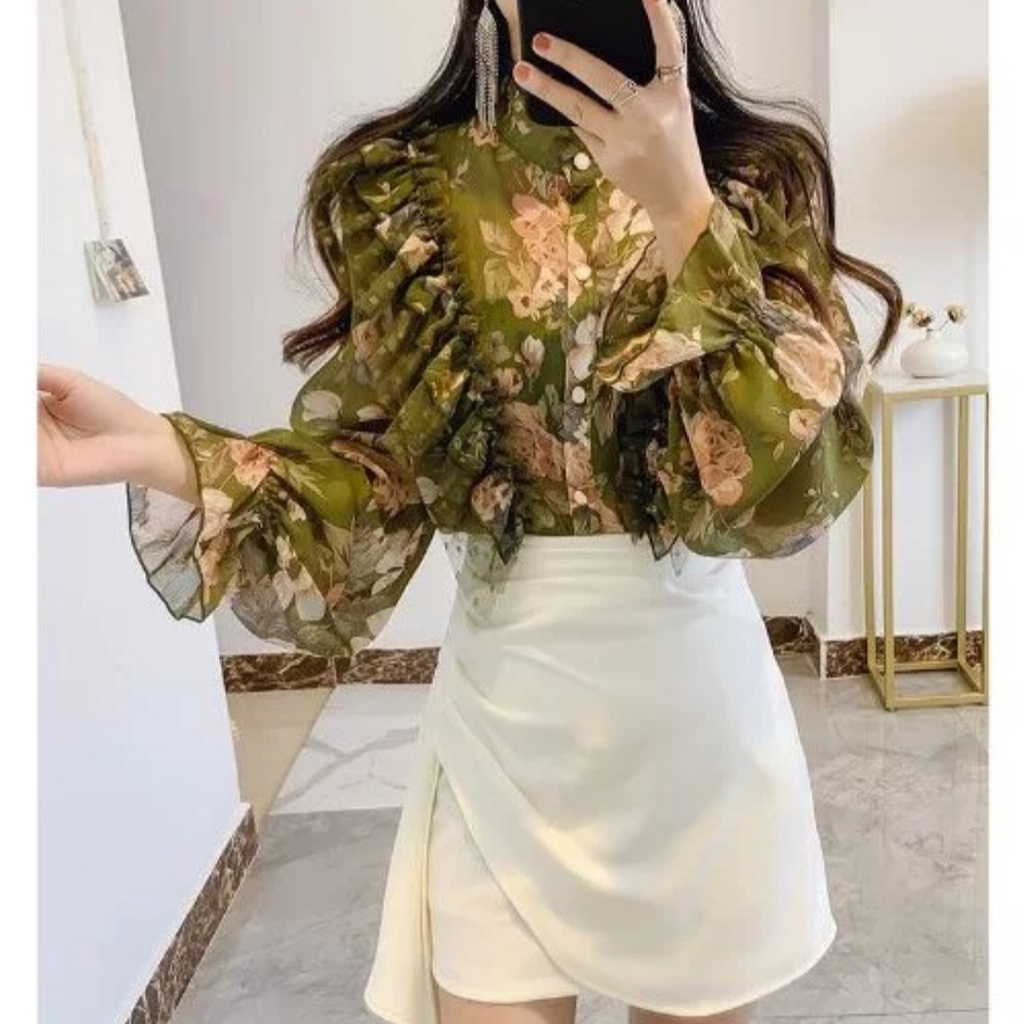 Gloxenia Ruffle Shirt Kemeja Wanita Import TM 0925-2