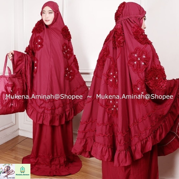 MUKENA DEWASA GHAISANI ROSELLA MOTIF BUNGA TIMBUL