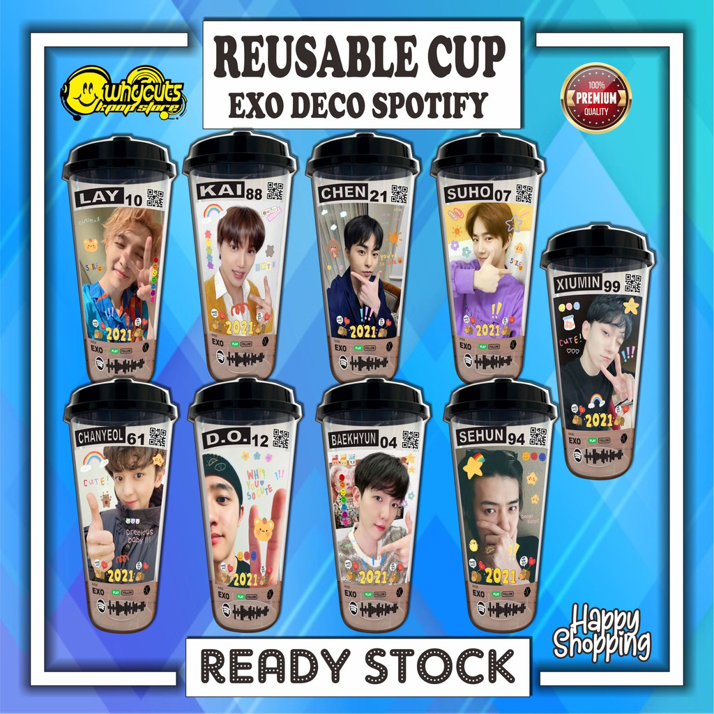 REUSABLE CUP KPOP EXO DECO SCAN SPOTIFY ( READY STOK WAJIB BUBBLEWRAP )