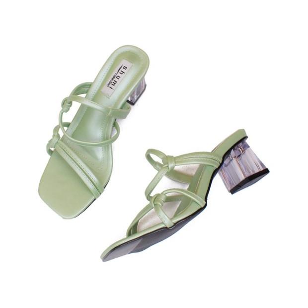 Shumi Collection Heels Sandal Wanita Hak Kaca AJ1-Hijau Mint