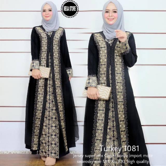 Abaya turki / turkey shafa hitam bordir gold mewah ori mega store terlaris termurah|gamis idul fitri