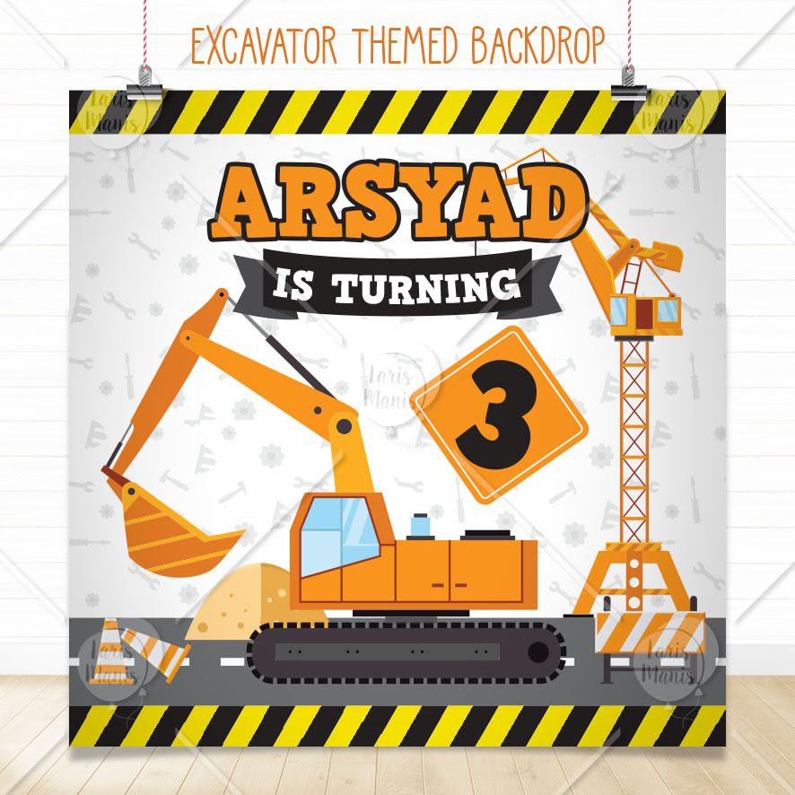 Backdrop / Banner / Spanduk Ultah Ulang Tahun Tema EXCAVATOR CONSTRUCTION