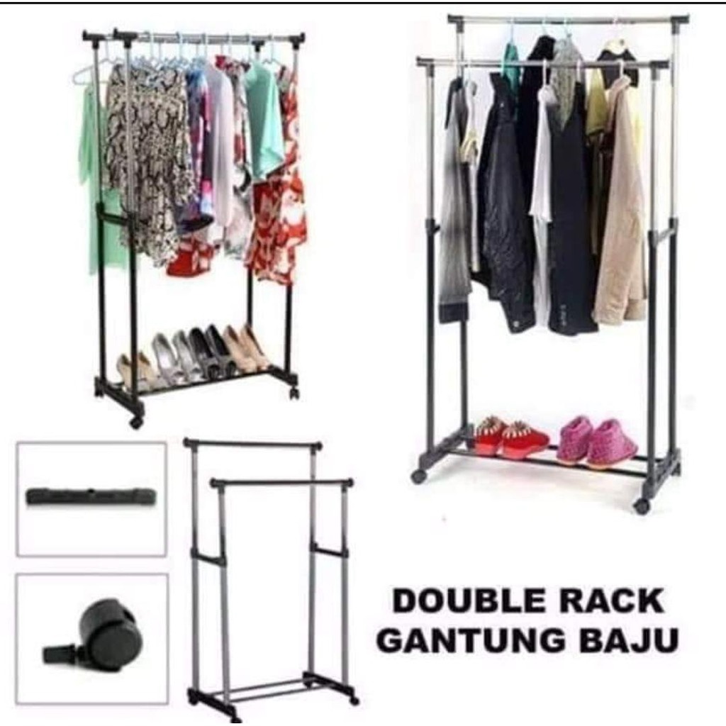 Double Pole / Stand Hanger Single Gantungan Jemuran Pakaian Handuk