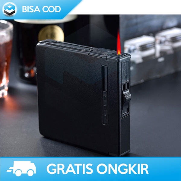 METAL CASE COVER KOTAK ROKOK 20 SLOT BATANG FIRETRIC DENGAN KOREK GAS