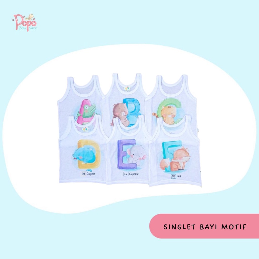 12pcs/1LUSIN KAOS DALAM/SINGLET MOTIF BAYI (6motif,stiap motif 2)