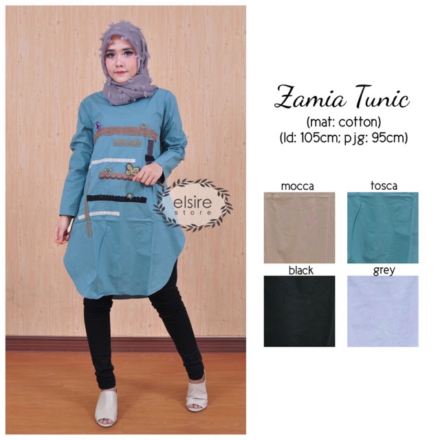 ZAMIA TUNIK Baju Atasan Kerja Kekinian Murah Fashion Muslim Wanita Jumbo Lengan Panjang Elsire