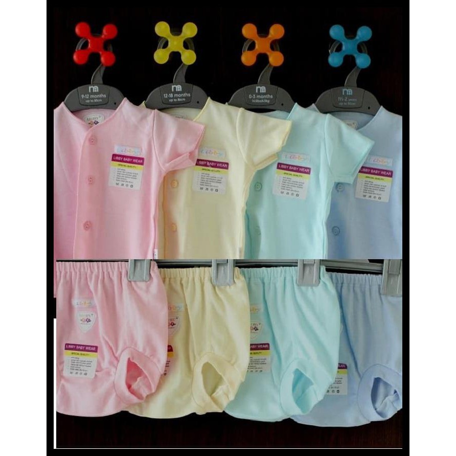Setelan Pendek Polos 3-6m Libby (celana pop + baju tangan pendek)