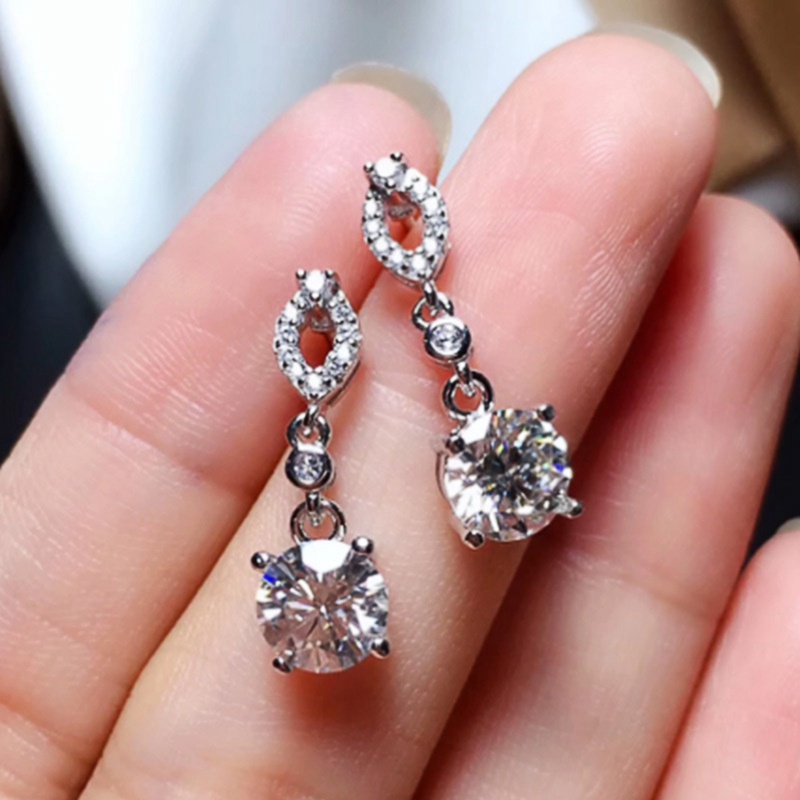 Fancyqube Anting Dangle Cubic Zirconia Warna Silver Untuk Aksesoris Pengantin Wanita