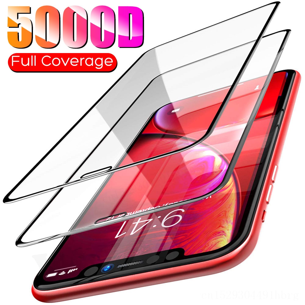 Pelindung Layar Tempered Glass 5000d Untuk Iphone 11 Pro X Xs Max Xr Se 2020 10 8 7 6 6s Plus