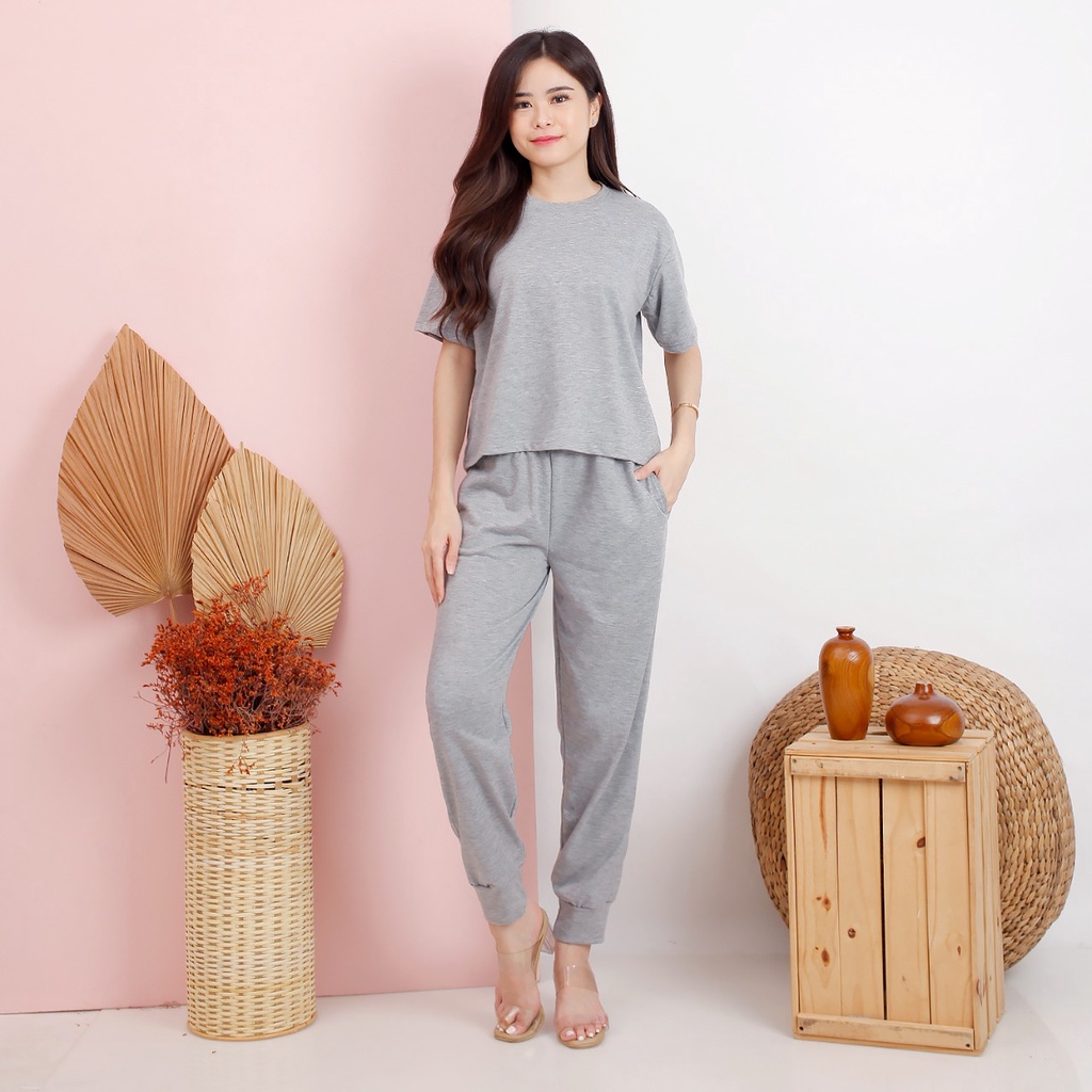 Set Celana Panjang Cewek Stelan Tunik Polos