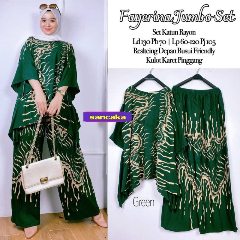 FAYERINA JUMBO SET CELANA KULOT SETELAN KATUN RAYON BEST SELLER TERMURAH