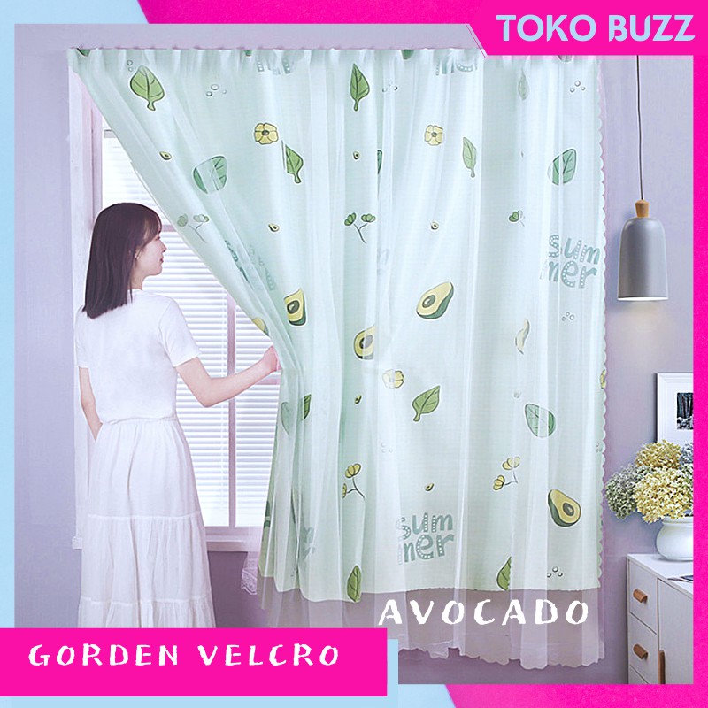 Hordeng Jendela/ Gorden Velcro /Korden Jendela Kamar Tidur 2 Meter Tanpa Paku Bor Murah