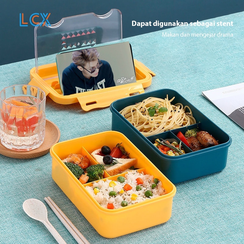 LCX Lunch Box 3 Grid Tempat Makan Dengan Dengan Kotak Sup Dan Sendok Gratis kKtak Bekal VS-55