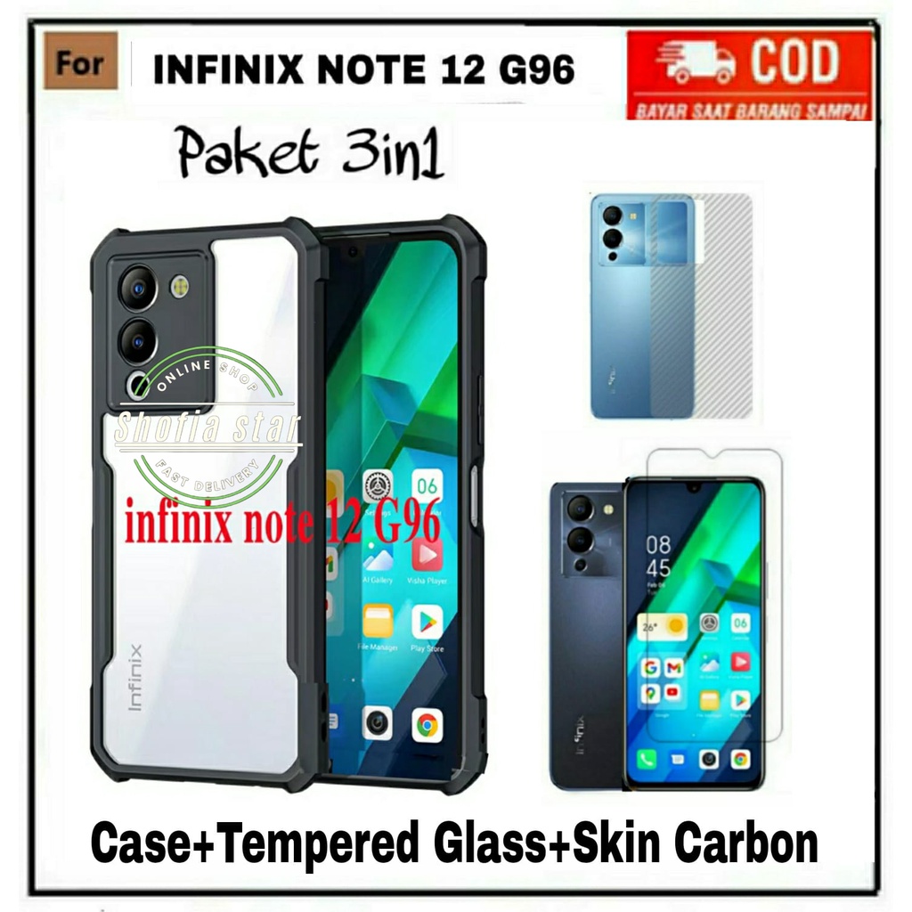 PAKET 3IN1 CASE INFINIX NOTE 12 G96 NOTE 12 VIP SOFTCASE SHOCKPROOF TRANSPARAN CAMERA PROTECT CASING