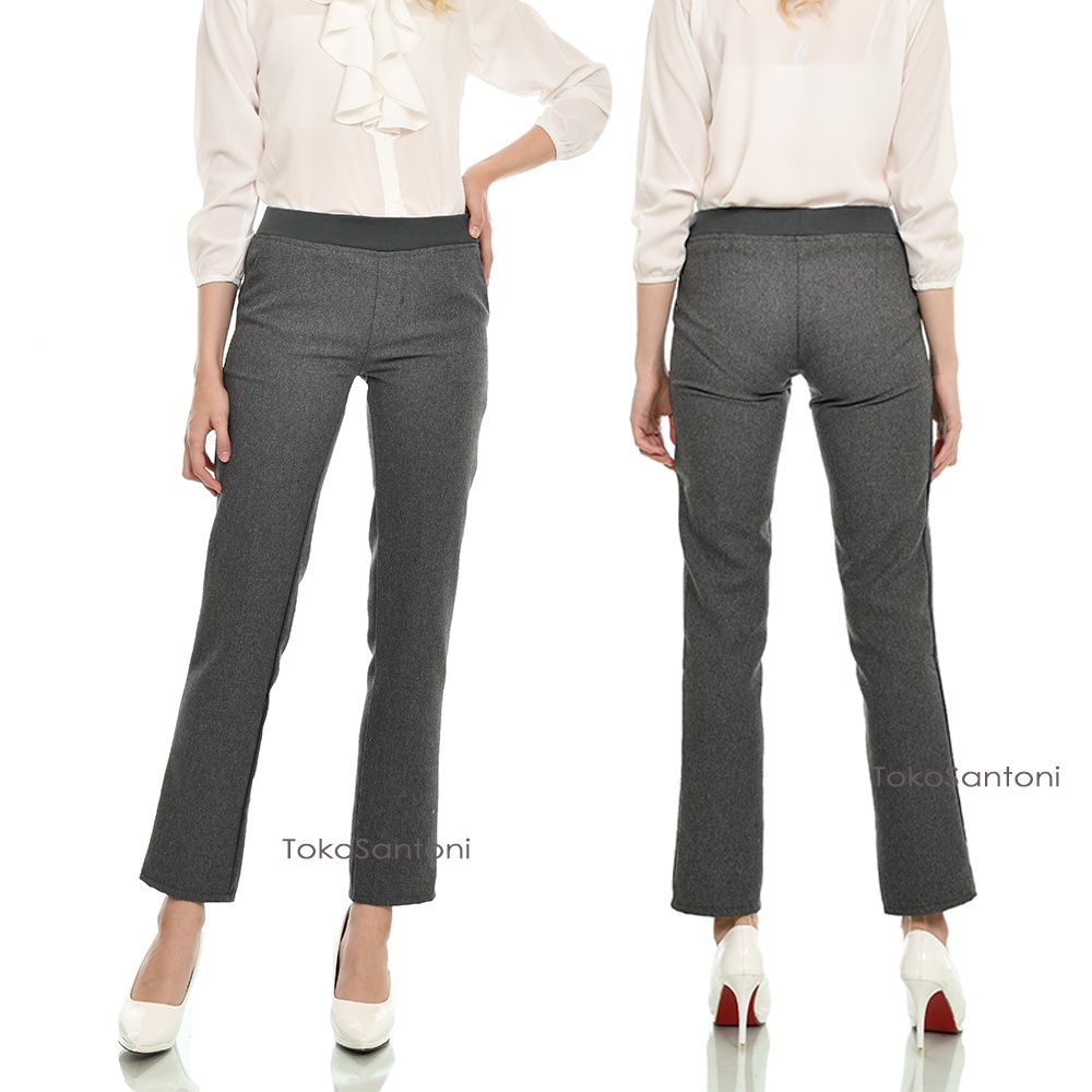 Tokosantoni Celana Bahan Kantor Wanita Formal Elegan Pinggang Karet Nyaman Stretch S M L XL