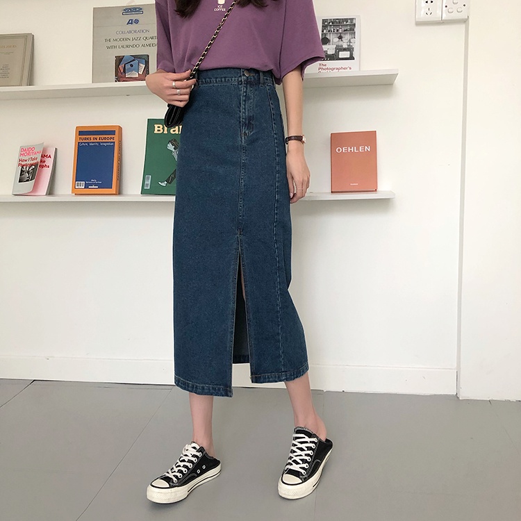 XIAOZHAINV Denim Rok Panjang Wanita Korean Style 5890