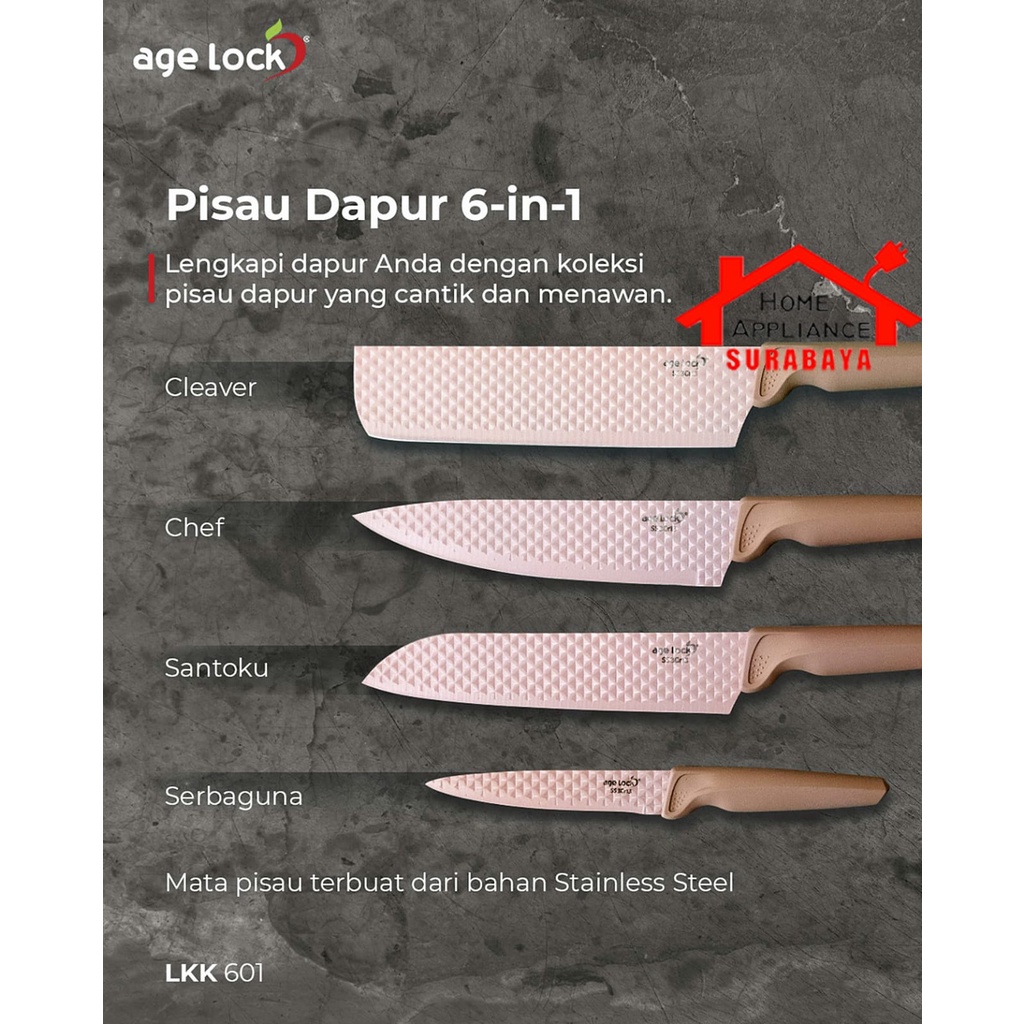 Age Lock Pisau Set - Kitchen Knife Set 6 IN 1 Lapisan Diamond Non Stick Coating LKK 601