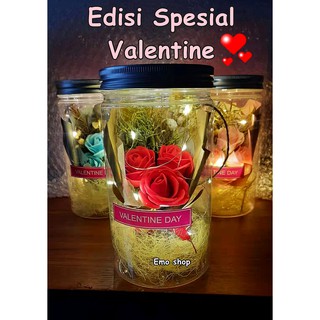 BUKET LED MENYALA BUNGA MAWAR SABUN + BUNGA KERING buket valentine