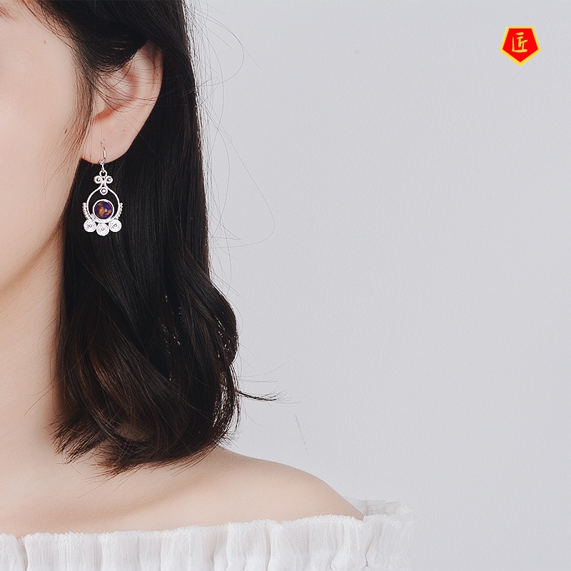 [Ready Stock]Women's Fashion Retro Exotic Rotating Charoite Earrings