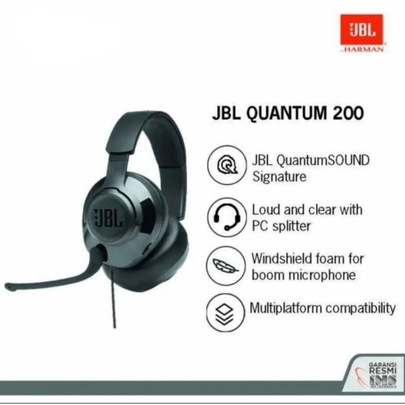 JBL Quantum 200 / Q200 Wired Over Ear Gaming Headset Headphone Resmi - Hitam