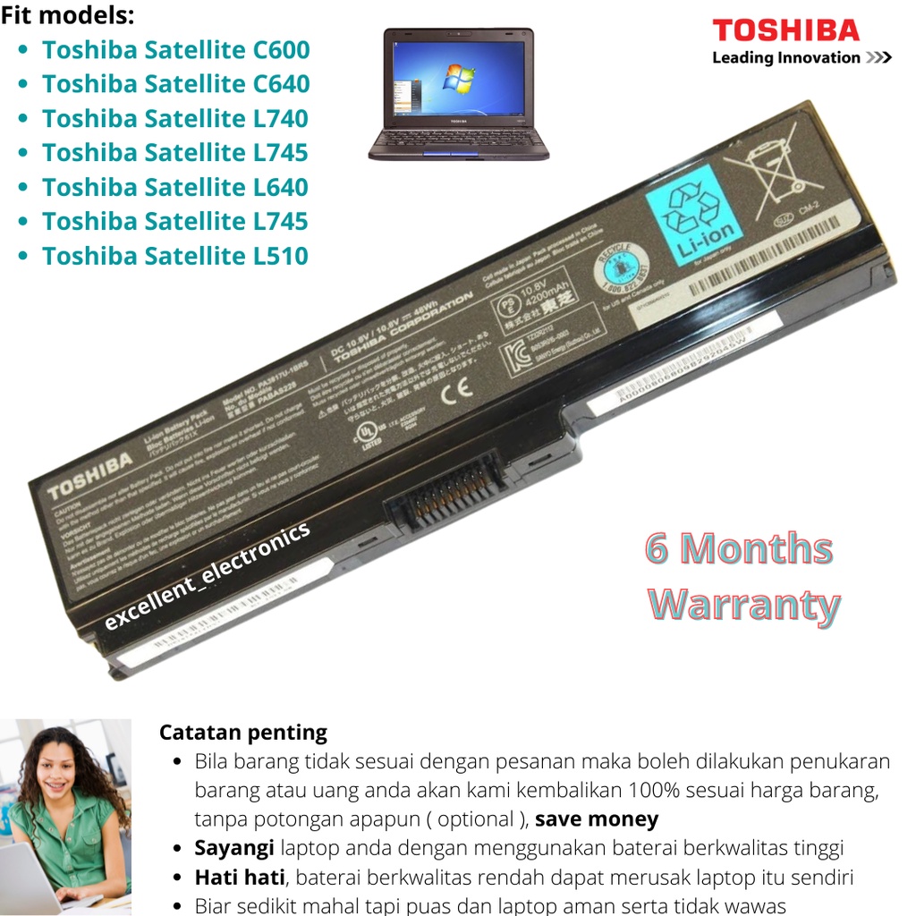 Jual Baterai Laptop Toshiba Satellite C600 C640 L740 L745 L640 L745