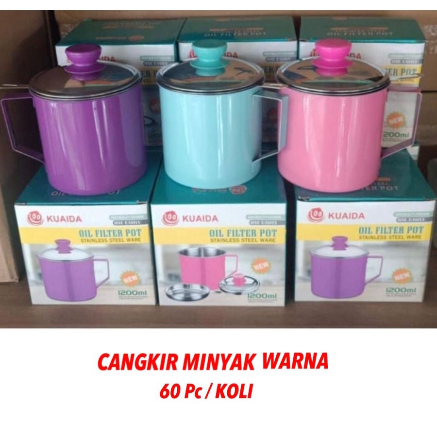 LT-  Oil Pot Saringan Tempat Minyak Stainless Steel 1200ML No Drip