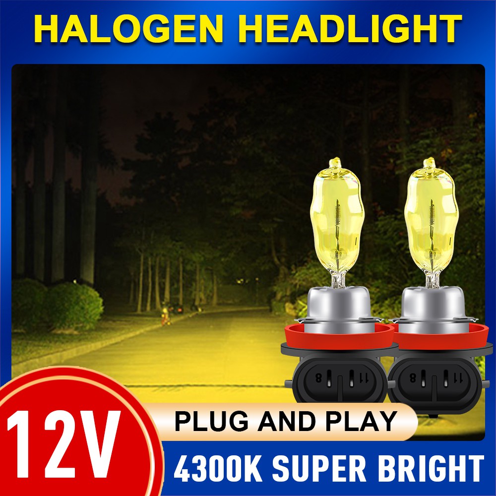 2pcs Lampu Halogen H1 H3 H4 H7 H9 H11 9005 9006 100w 12v 2800k Warna Kuning Untuk Fog Lamp / Headlight Mobil / Motor