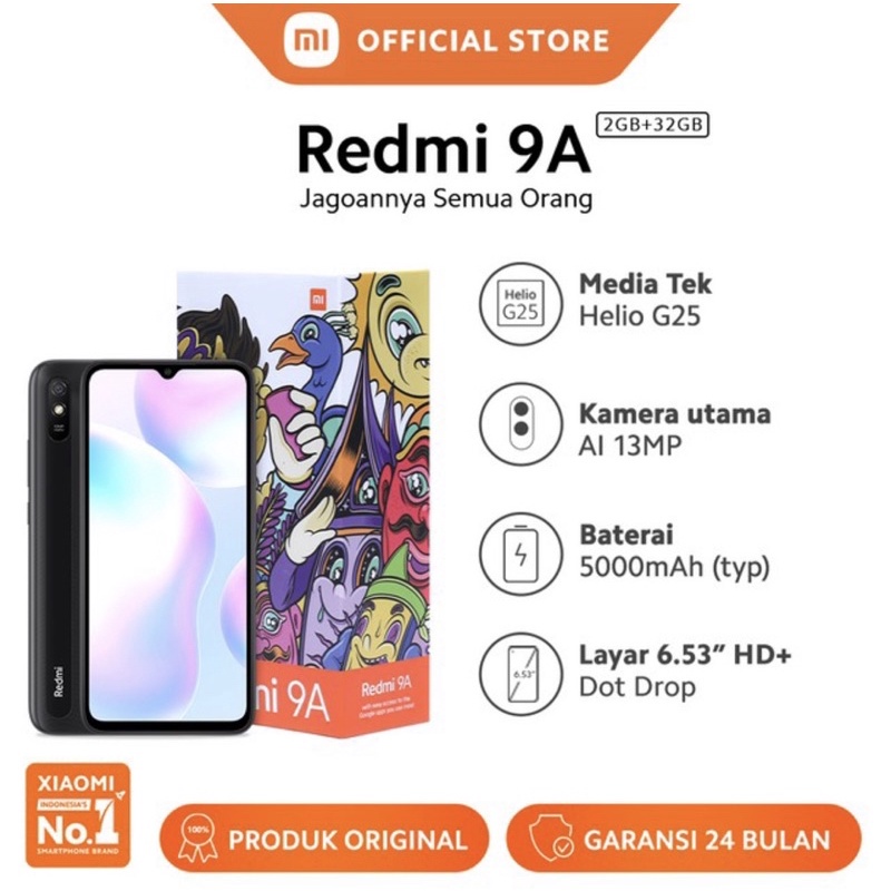 xiaomi redmi 9a 232g 332g smartphone hp ai face unlock garansi resmi