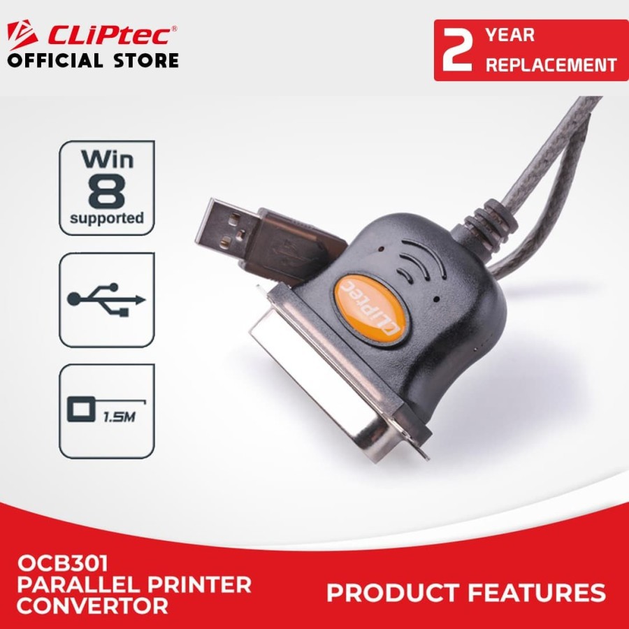 usb to parallel printer cable converter cliptec ocb301 - Kabel usb to lpt pararel ocb-301