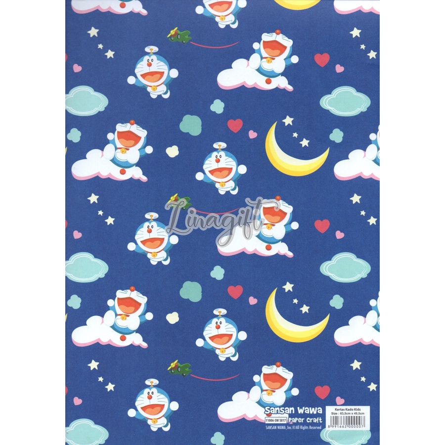 ( 5 Lembar ) New! DORAEMON SANWA - KERTAS KASO SANSAN WAWA / GIFT WRAP PAPER CAT DORA LOVELY CUTE BLUE WHITE TERBARU DOFF